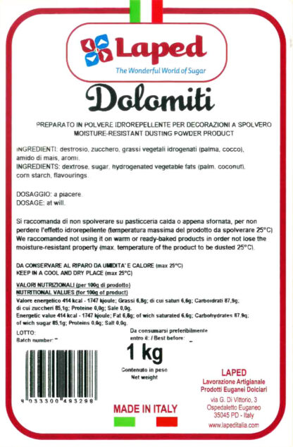 DOLOMITI Zucchero a velo idrorepellente sacchetto 1 Kg - LAPED