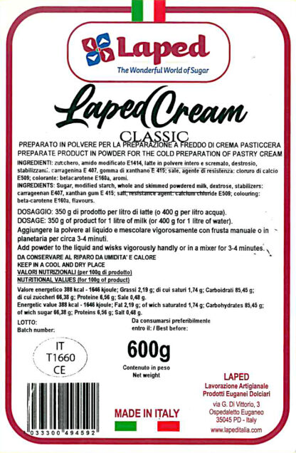 LAPEDCREAM Crema Pasticcera Classic vaniglia preparato 600 gr - Crema pasticcera istantanea