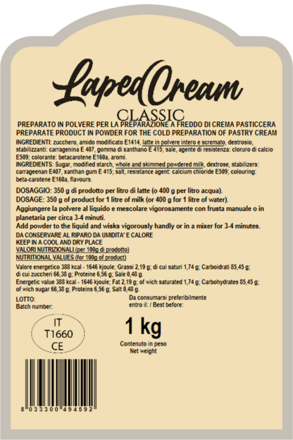 LAPEDCREAM CLASSIC Crema Pasticcera gusto vaniglia preparato 600gr - immagine 2